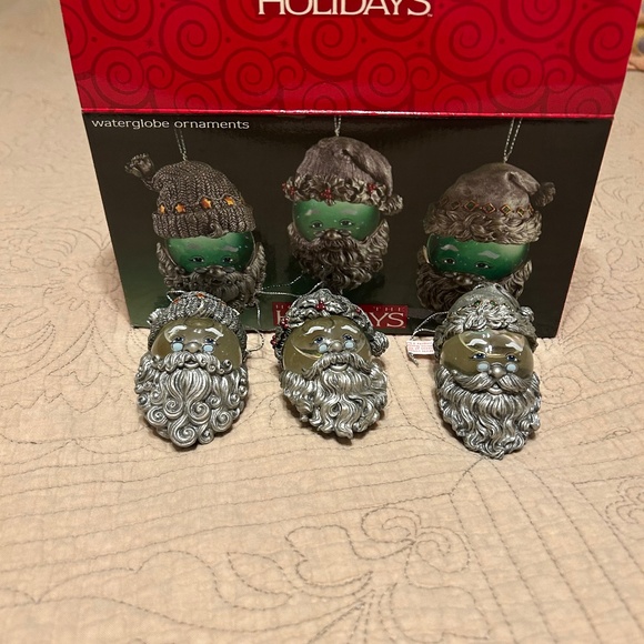 Vintage Home For The Holidays Water Globe Pewter Santa Ornaments. - Picture 1 of 5